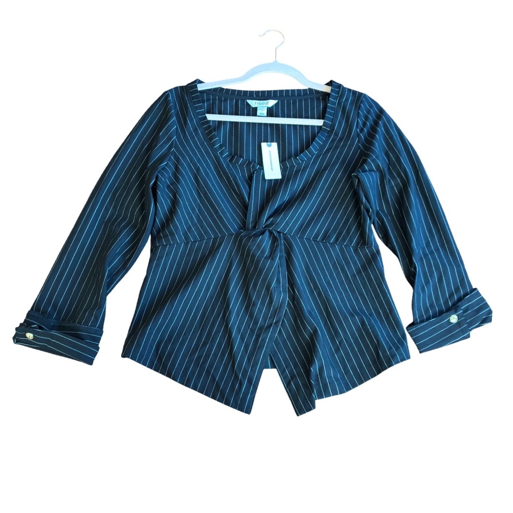 Maeve Anthropologie Pinstripe‎ Twist Front Peplum Top Black White OB2374360 M